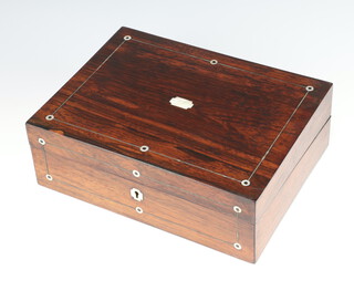 A Victorian inlaid rosewood and mother of pearl writing slope with hinged lid 10cm h x 30cm w x 22cm d 