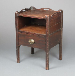 A Georgian mahogany tray top commode with recess above drawer, raised on square supports 76cm h x 51cm w x 41cm d 