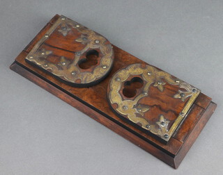 A Victorian figured walnut and brass mounted expanding book rack 14cm h x 35cm w x 14cm d  