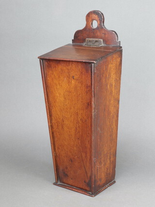 An 18th Century mahogany candle box with hinged lid 46cm h x 18cm w x 15cm d (split to top) 