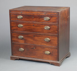 A Georgian mahogany chest with brushing slide above 4 long drawers with replacement handles, raised on bracket feet 82cm h x 82cm w x 50cm d