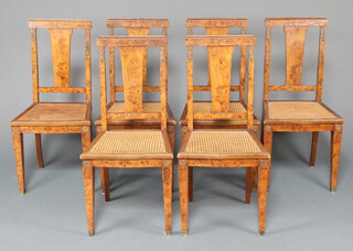 A set of 6 19th Century French walnut slat back dining chairs with gilt metal mounts and woven cane seats, raised on square tapered supports 95cm h x 45cm w x 40cm d 