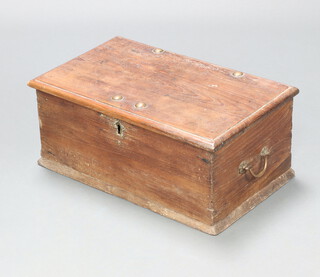 A 19th Century anglo Indian hardwood box with hinged lid and fitted interior with brass drop handles to the sides 24cm h x 55cm w x 34cm d 
