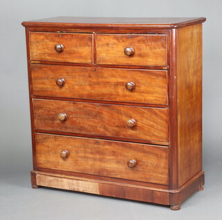 A Victorian mahogany D shaped chest of 2 short and 3 long drawers with tore handles, raised on a platform base 121cm h x 118cm w x 49cm d 