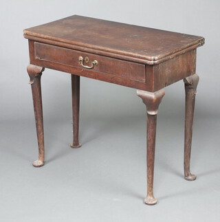 A Georgian mahogany tea table fitted a drawer, raised on club supports 74cm h x 63cm w x 41cm d 