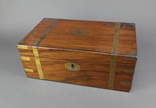 A Victorian brass banded mahogany writing slope with hinged lid, interior fitted 2 inkwells, 15cm x 40cm x 24cm