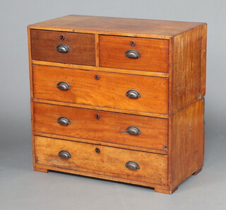 A 19th Century "camphor" military chest of 2 short and 1 long drawer above 2 long drawers (the chest is in 2 sections) 86cm h x 89cm w x 48cm d 