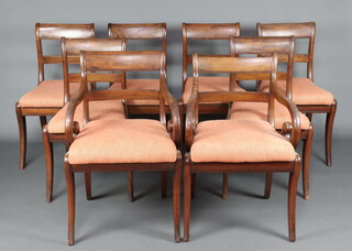 A harlequin set of 8 19th Century mahogany bar back dining chairs comprising 2 near matched carver chairs with upholstered drop in seats 82cm h x 51cm w x 46cm d and 6 bar back standard chairs 81cm h x 48cm w x 41cm d 
