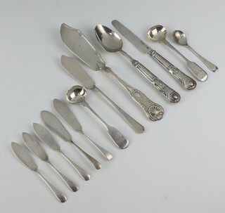 A Victorian silver Kings pattern butter knife London 1839 and minor silver cutlery 147 grams 