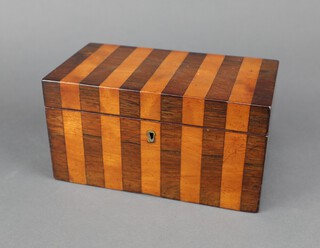 A 19th Century rectangular inlaid mahogany twin compartment tea caddy with hinged lid 11cm x 20cm x 11cm 