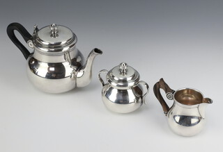 A Christofle silver plated 3 piece breakfast tea set with ebony mounts 