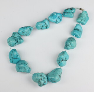 A turquoise rough cut "pebble" necklace 68cm 