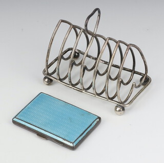 A Victorian silver 7 bar toast heart pattern toast rack London 1896 and a guilloche enamel cigarette case (a/f), gross weight 235 grams 