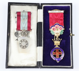 A silver gilt and enamelled Ancient and Accepted Rite Rose Croix sovereigns jewel Public Schools Chapter and a Mark Master Masons breast jewel  