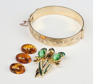 A gilt metal paste set parakeet brooch and minor costume jewellery