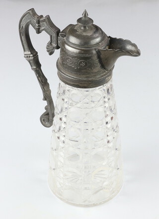 An Edwardian cut glass claret jug with plated mounts 26cm 