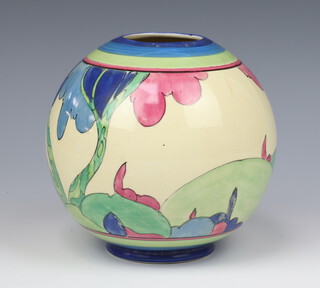 A Clarice Cliff Rudyard pattern spherical vase, pattern 370, printed mark 15cm 