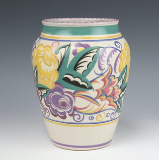 A Poole Carter Stabler baluster vase decorated with a band of stylised flowers, impressed marks 25cm 