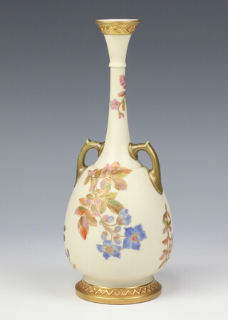 A Royal Worcester blush porcelain vase with elongated neck decorated with flowers 887, 25cm 