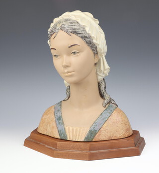 A Lladro matt bust "Little Girl" 2024 34cm on a wooden plinth  