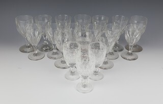 Eight glass sherries with faceted bowls, 6 larger similar and 4 other glasses
