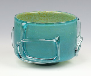 A Mdina blue glass bowl with wavy decoration 9cm