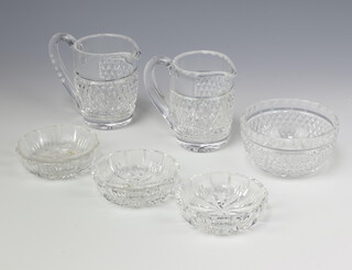 A pair of Waterford Crystal jugs, bowl and 3 dishes 