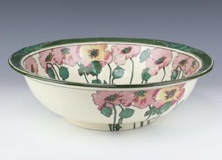 A Royal Doulton Art Deco washbasin decorated with poppies by Charles Noke D3225 42cm 