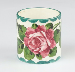 A Wemyss cylindrical pot decorated with roses 5.5cm 