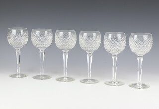 At Auction: Set of 12 Crystal Wine Glasses with Clear Stems and Green Glass  Bowls