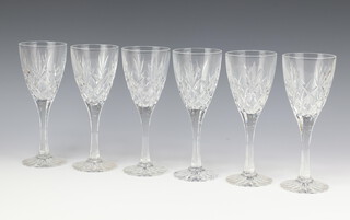 Six large cut crystal wine glasses 