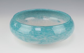 A Vasart blue glass shallow bowl 20cm 