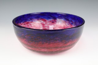 A Studio Glass blue red deep bowl 26cm 