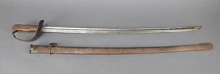 A Second World War Japanese NCO's sword with wooden grip, the 77cm blade marked 79798 and complete with steel scabbard  