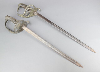 A South African? sword with pierced grip, the blade cut down to 44cm, the top of the grip marked L J Pierrot 1845, together with a Continental sword, the blade cut down (hilt damaged) 