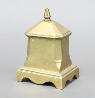 A Georgian rectangular brass lidded tobacco box on shaped feet 13cm x 10cm x 8cm 