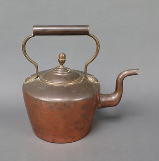 A Victorian copper kettle with brass acorn finial 31cm h 