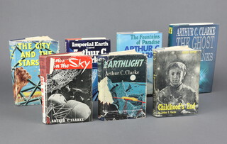 Arthur C Clarke, 7 UK first editions, all with unclipped dust jackets, to include "Earth Light" 1955, "Islands in the Sky" 1952, "The City and the Stars" 1956, "Childhood's End" 1954,  "Imperial Earth" 1975, "The Ghost From The Grand Banks" London 1990 and "The Fountains of Paradise"  London 1979 