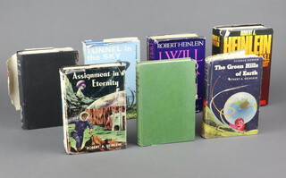 Robert A Heinlein, 7 science fiction novels to include "Tunnel in the Sky" 1955 unclipped dust jacket, "I Will Fear No Evil" 1971 unclipped dust jacket, "The Green Hills of Earth" 1954 unclipped dust jacket, "Assignment in Eternity" 1955 unclipped dust jacket, "Man Who Sold the Moon" 1953 no dust jacket, "The Puppet Masters" 1953 no dust jacket and "The Number of the Beast" 1980 unclipped dust jacket  