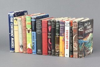 Sixteen science fiction books from the 1950's and 60's, mainly UK first editions with dust covers to include Charles Eric Mayne "Countdown", F G Rayer "Tomorrow Sometimes Comes", J T McIntosh "One in Three Hundred", L Sprague "Let Darkness Fall", "De Camp", "The Continent Makers", Alan E Nourse "The Universe Between", Wilmar Shiras "Children of The Atom", William Gray Beyer "Minions of the Moon"  C S Lewis "Out of The Silent Planet" London 1949, Theodore Sturgeon "Thunder and Roses" London 1957, Katherine Toza "Noah" (first edition) etc 