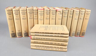 J W Fortescue, "History of The British Army" London MacMillan 1899 to 1935, 14 volumes and 6 Max volumes (20), all with brown paper dust jackets over red boards