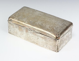 A rectangular silver cigarette box with engraved inscription, monogram, Birmingham 1946, 18cm 