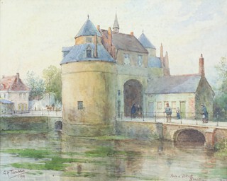 G H Thompson 1916, watercolour, "Port d'Ostende Bruges" 24cm x 30cm 