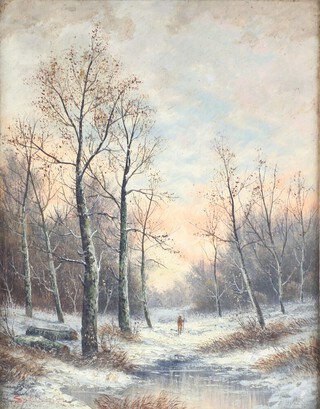 S Williams oil on board, winter scene, "A Sandy Lane Near Guildford" 25.5cm x 19.5cm  