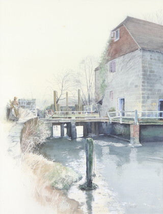 Pam Masco (1953-2018), watercolour signed, study of a watermill 60cm x 44cm together with a book "Mill Race" by Pamela Street showing the watercolour as the book cover 