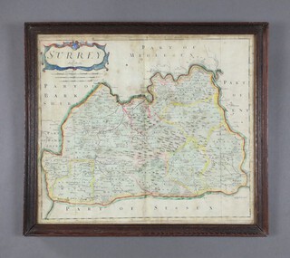 Robert Morden (1650-1703), maps Cornwall and Surrey with coloured borders 35cm x 41cm and 36cm x 41cm 