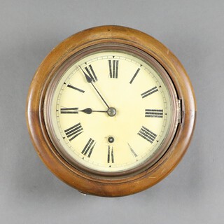 Winterhalder and Hofmeier, a Continental wall clock with 18cm painted dial, Roman numerals, contained in a mahogany case, the back plate marked W&H SCH complete with pendulum and key, 10cm x 26cm 