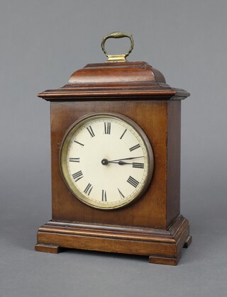 An Edwardian, Georgian style bedroom timepiece with 8cm paper dial, Roman numerals, contained in a mahogany case 21cm h x 14cm w x 8cm d, complete with key  