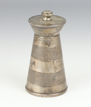 A silver engine turned pepper grinder Birmingham 1961 9.5cm 