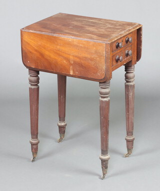 A Victorian bleached mahogany Pembroke table fitted 2 drawers and 2 dummy drawer fronts, raised on turned supports 71cm h x 50cm w x 36cm d 